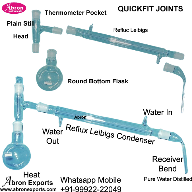 Glass Distillation Apparatus Simple 250ml RB Flask T Adaptor Condenser Quick Fit Bend Receiver Abron AC-467A2HT 
